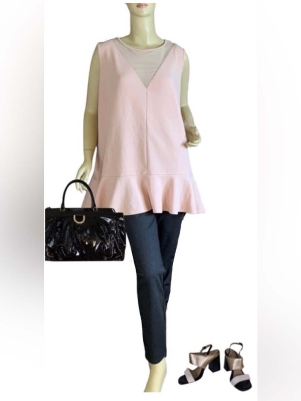 BLUSH PEPLUM TUNIC WITH MESH CUT OUTS (3X)